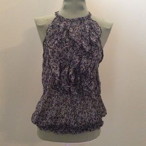 Front Ruffle Multi Color Sleeveless Top. Sheer.